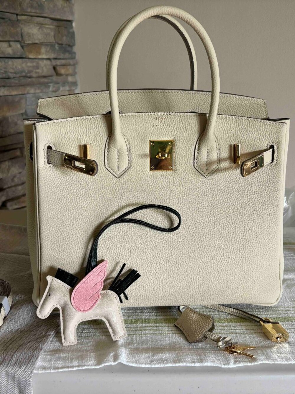 Cream Genuine Leather Handbag